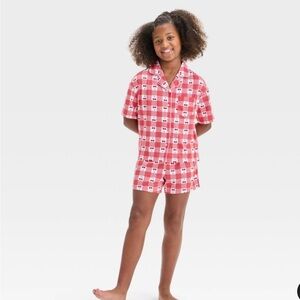 Girls Cherry/Gingham Short sleeve Pajama Set.